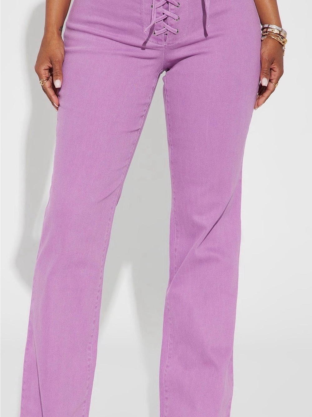 Fashion Nova Lavender Lace Up High Waist Boot Cut Jeans Purple Denim Y2K